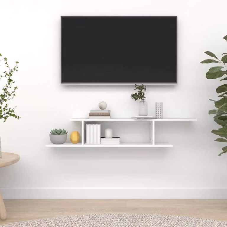 Scaffale TV da parete vidaXL in legno bianco opaco L: 125 cm, P: 23 cm, H: 18 cm