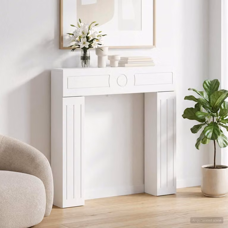 Cornice per camino moderna vidaXL in legno bianco L: 102 cm, H: 100,5 cm, P: 18 cm