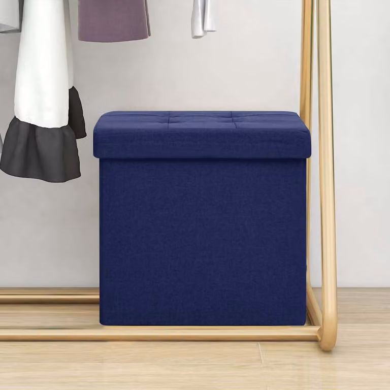 Sgabello con Contenitore Pieghevole vidaXL Blu in Tessuto con Rivestimento Rimovibile L/P/H: 38 x 38 x 38 cm