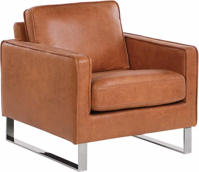 Poltrona Beliani in ecopelle color marrone con gambe in metallo in stile industrial e braccioli