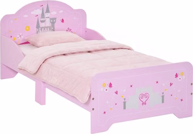 Letto per bambini HOMCOM in legno con sponde di sicurezza, rosa, L: 143 cm, P: 73 cm, H: 60 cm