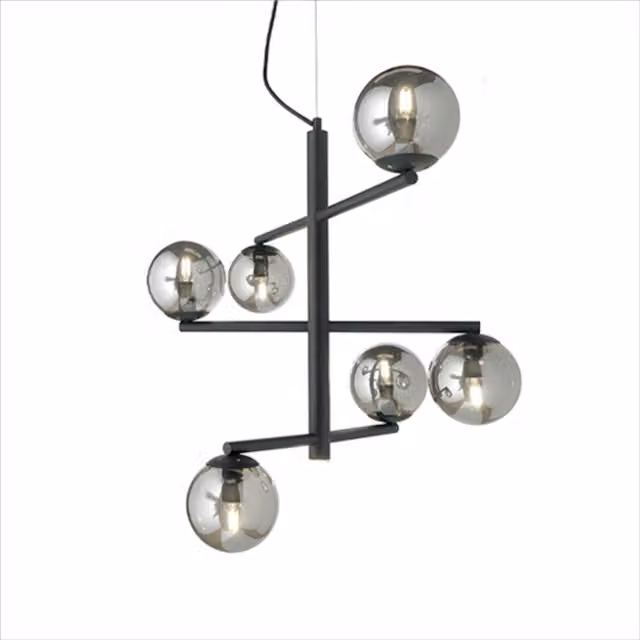 Lampada a sospensione Ondaluce Gizah con design moderno a sfera in vetro e metallo, con altezza regolabile, disponibile in bianco, nero o trasparente