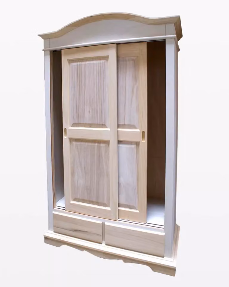 Armadio con 2 ante scorrevoli in legno di pino grezzo Mobili 2G L/P/H: 122 x 59 x 200 cm