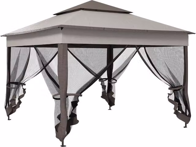 Outsunny Gazebo Pieghevole con Pareti Laterali Grigio e Bianco L/P/H: 325 x 325 x 270 cm