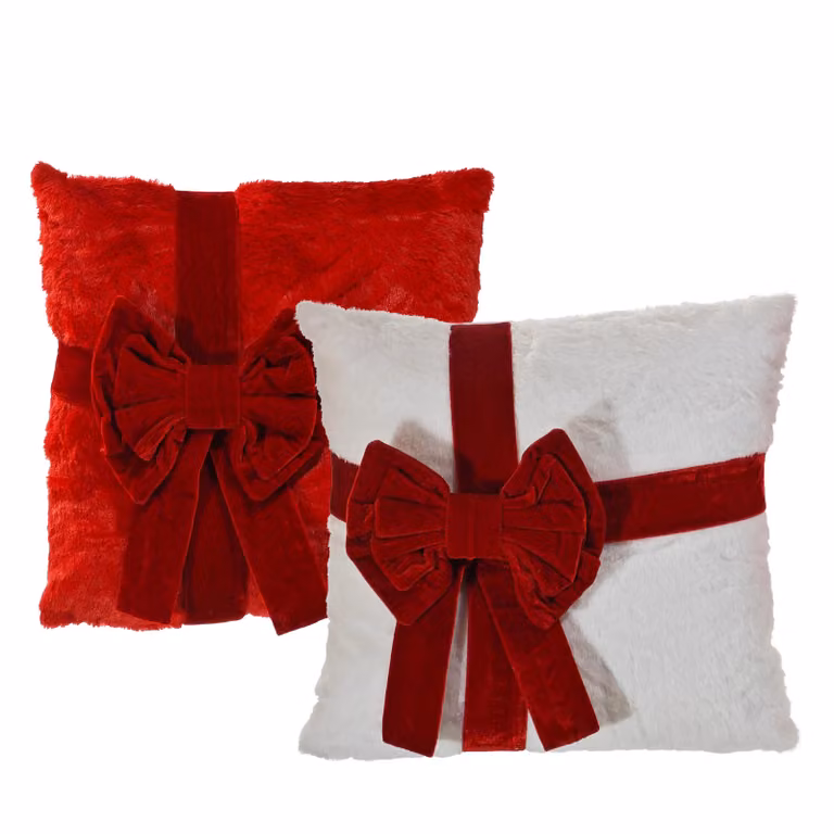 Cuscino Natalizio con Fiocco Vestiamo Casa Gran Natale, sfoderabile e lavabile, 42 x 42 cm