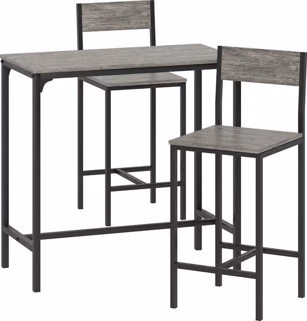 Set Tavolo da Bar HOMCOM con 2 Sgabelli, Tavolo Alto da Pranzo in Stile Industrial con Poggiapiedi e Schienali, Grigio e Nero