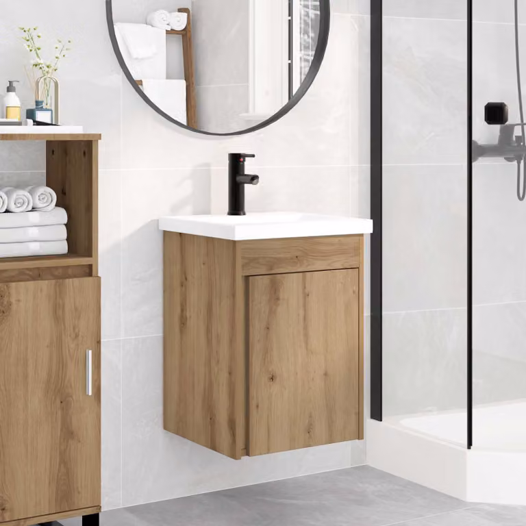 Mobile bagno con rubinetto vidaXL in rovere artigianale, L 42 cm x P 40 cm x H 74,5 cm