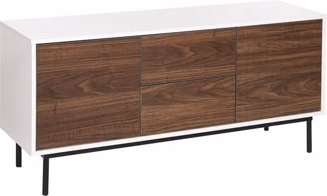 Credenza Beliani moderna con 2 ante e cassetti in legno scuro e bianco con gambe in metallo L 120 cm x P 38 cm