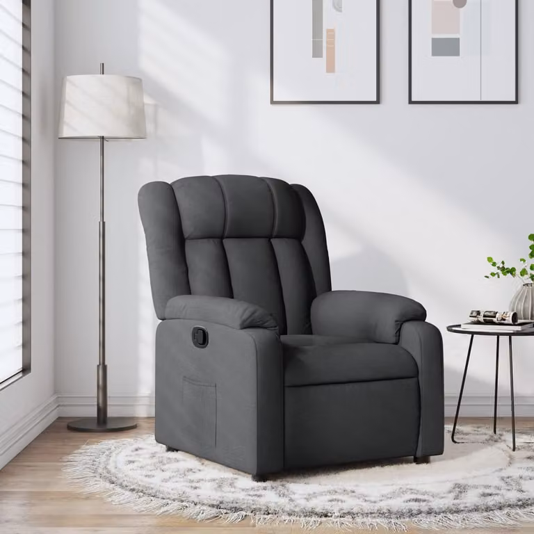 vidaXL Poltrona reclinabile relax in tessuto grigio con braccioli e struttura in legno e metallo
