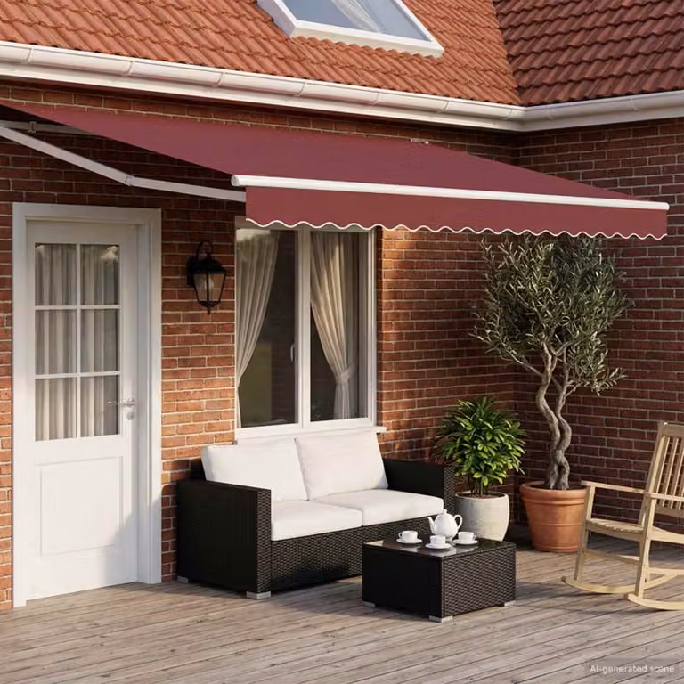 Tettuccio elettrico retrattile vidaXL con bracci pieghevoli in alluminio e copertura in poliestere, Borgogna e Bianco, L: 4 m x P: 3 m