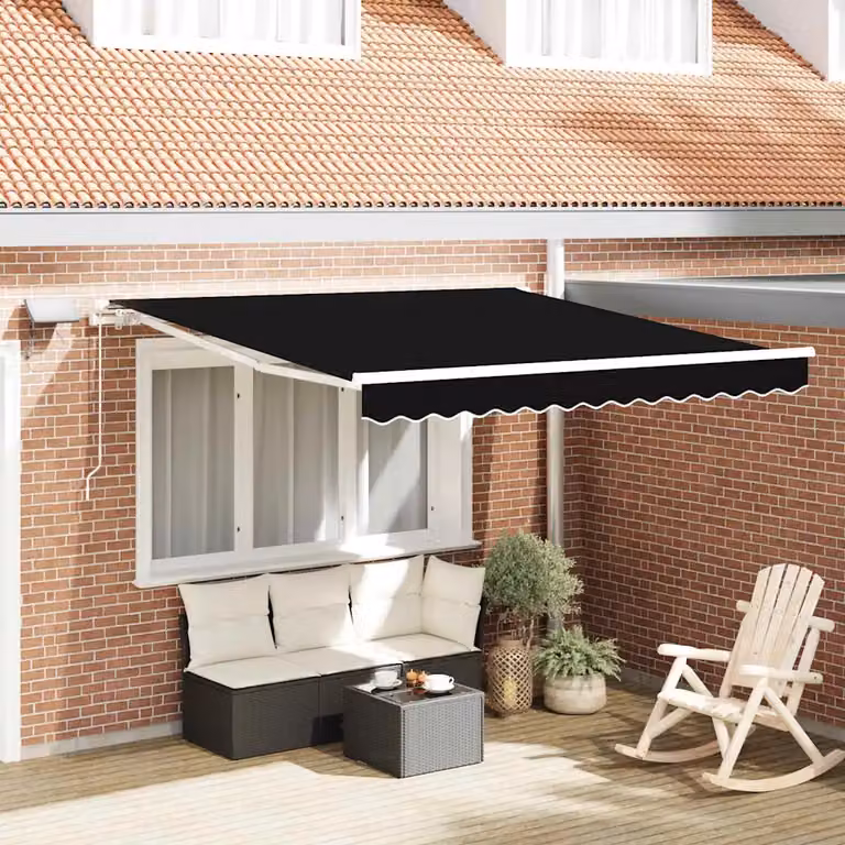 Tenda retrattile vidaXL con bracci pieghevoli in alluminio e tessuto in poliestere, Nero, L: 350 cm x P: 250 cm