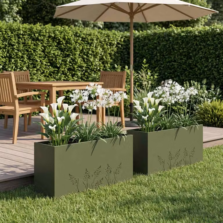 Set di 2 vasi da giardino vidaXL in metallo verde, L 100 cm x P 30 cm x H 49 cm