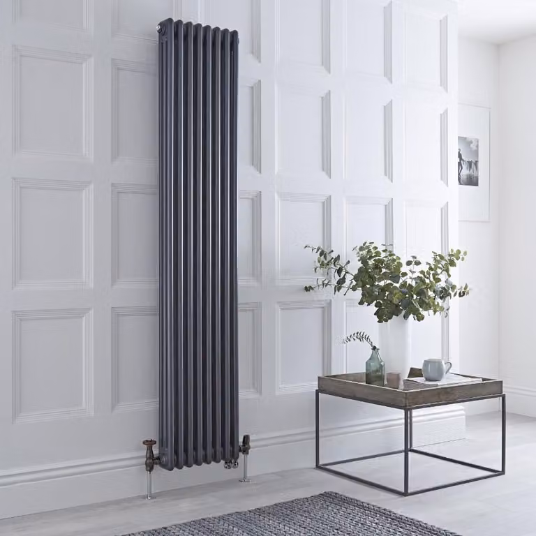 Radiatore Misto Verticale Triplo Regent Colore Antracite con Valvole in Ottone Anticato H: 180 cm, L: 38 cm