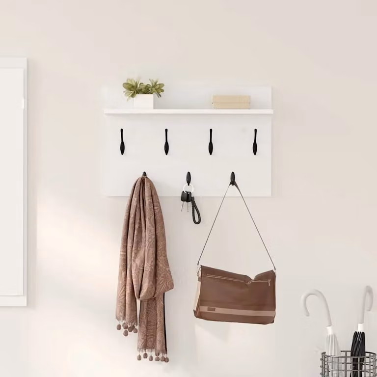Appendiabiti a muro vidaXL Bianco con ganci distribuiti L: 60 cm, P: 40 cm, H: 12 cm
