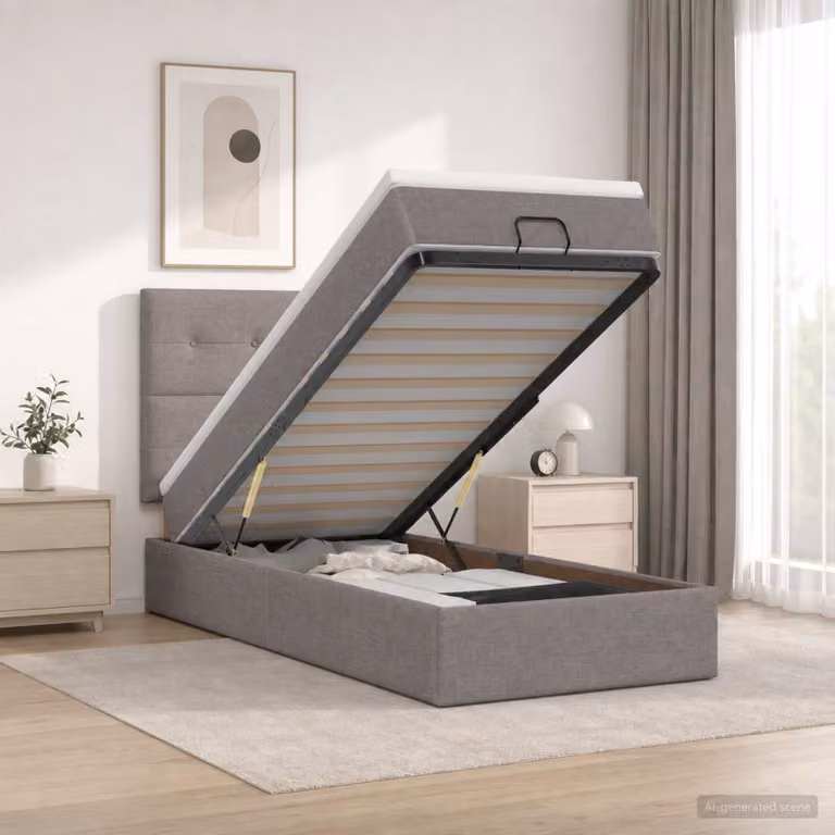 Letto ottomano con materasso vidaXL in tessuto Tortora L 90 cm x P 200 cm