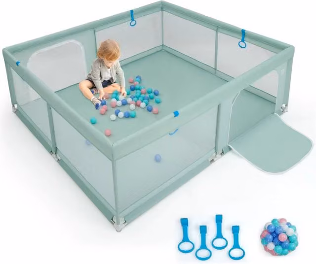 Recinto da gioco per bambini con rete traspirante e maniglie, tema oceanico, Verde, L: 200 cm, P: 180 cm, H: 68 cm