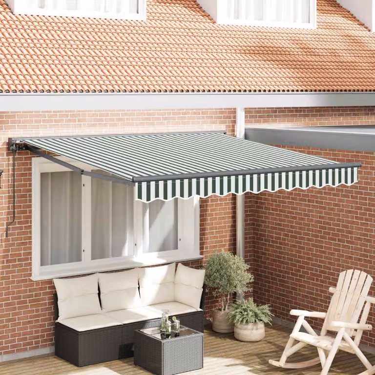 vidaXL Tendalino a semi cassette in alluminio e poliestere, Verde, Bianco e Nero, L: 300 cm