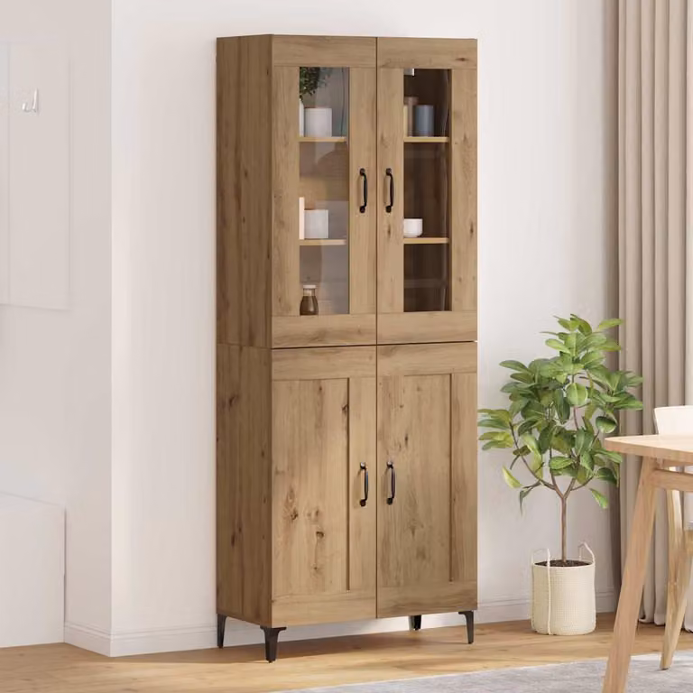 Credenza moderna vidaXL in rovere con ante in vetro e ripiani interni, L/P/H: 69,5 x 34 x 180 cm
