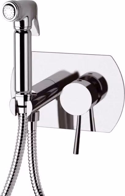 Miscelatore incasso con shut-off Remer, set doccia con doccetta, supporto e flessibile in ottone cromato argento