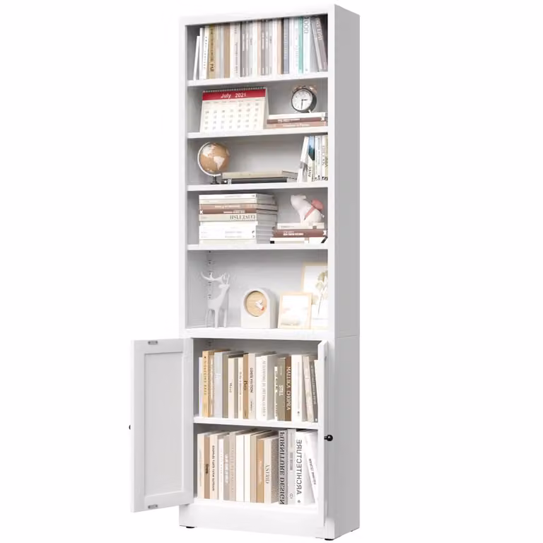 Libreria industriale OKWISH in acciaio bianca con 5 ripiani regolabili e anta per soggiorno o ufficio L: 60 cm, P: 23,4 cm, H: 180,3 cm