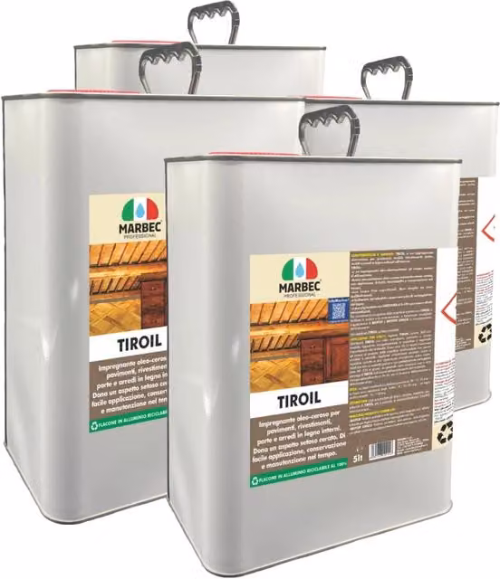 Impregnante per legno Marbec TIROIL effetto olio e cera color teak, confezione da 4 x 5 l
