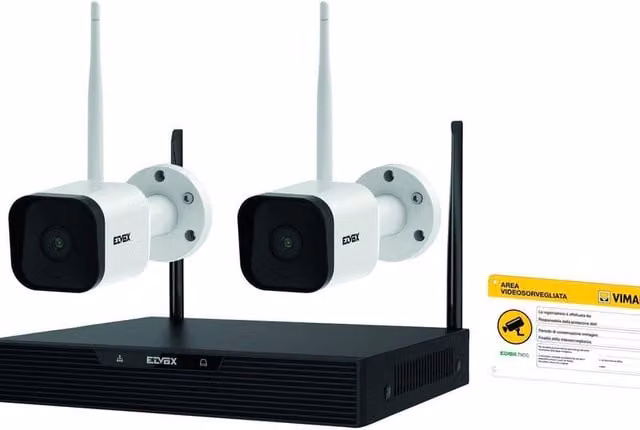 Kit di videosorveglianza Wi-Fi Vimar 46305.D per interno ed esterno, 4 telecamere da 4 Mpx, colore bianco