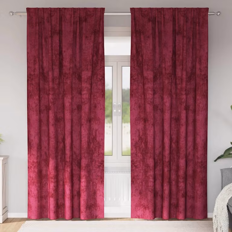 Set di 2 tende oscuranti in velluto vidaXL, colore rosso, termoisolanti, H: 225 cm x L: 140 cm