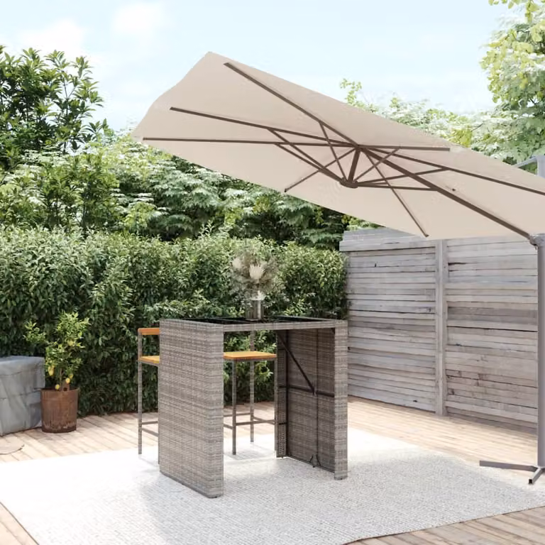 vidaXL Tavolo da Bar Moderno in Polyrattan con Piano in Vetro Grigio e Nero L: 105 cm, P: 80 cm, H: 110 cm