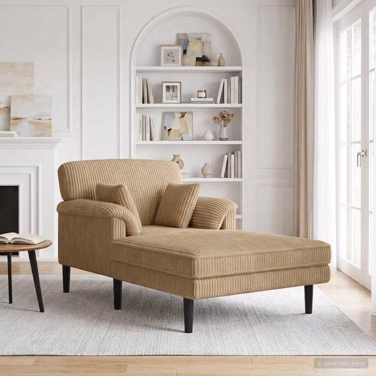 Chaise longue moderna vidaXL in velluto a coste beige e grigio con forma a L e cuscini inclusi L: 174 cm, P: 101 cm, H: 90 cm