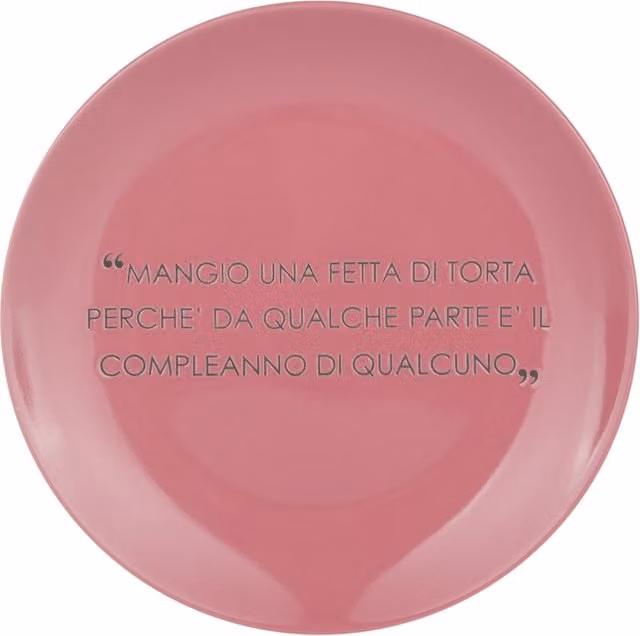 Piatto dessert in stoneware KASANOVA colore rosa con scritta, Diametro: 19,5 cm
