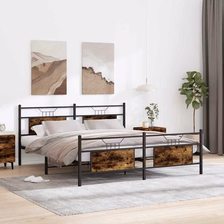 vidaXL Giroletto in Metallo e MDF Rovere Fumo L/P/H: 200 x 160 x 91,5 cm