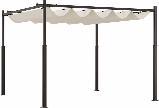 Gazebo Pergola Outsunny con Tettuccio Retrattile in Metallo e Poliestere, Bianco Crema, 3x3 m