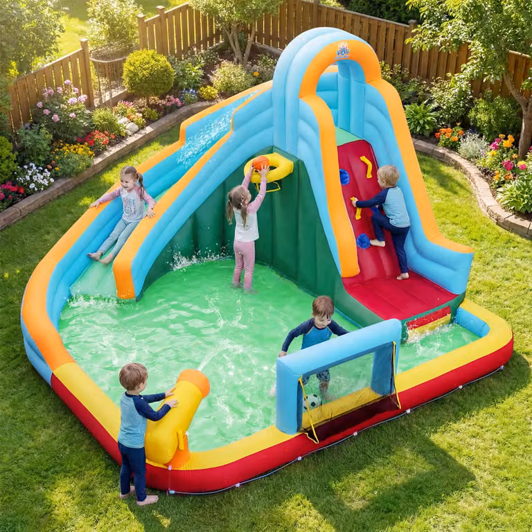 Scivolo gonfiabile d'acqua con castello giochi Costway multicolore per bambini 3-12 anni