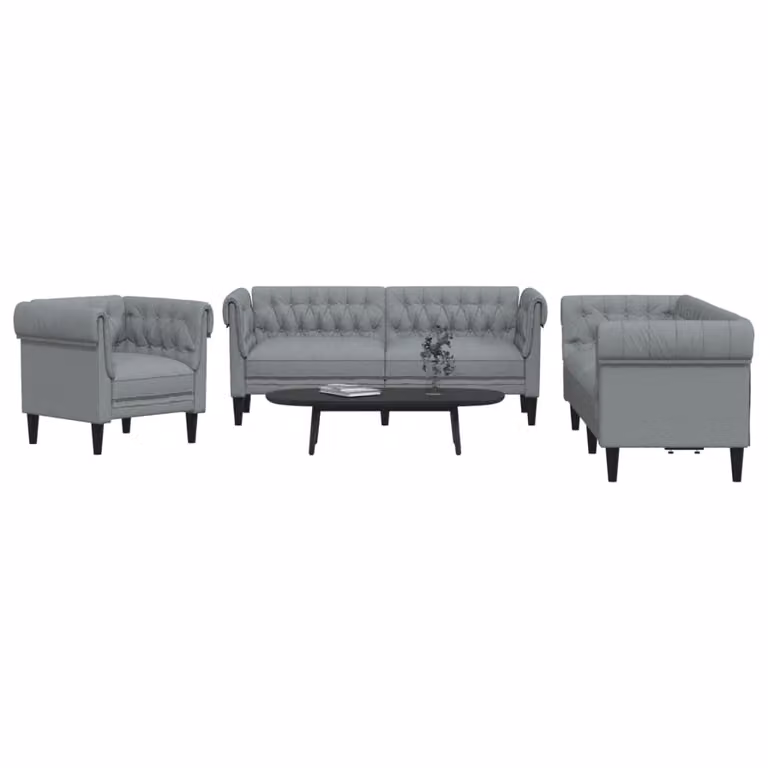 Set di divani 3 pezzi vidaXL in tessuto grigio con struttura in legno e cuscini inclusi