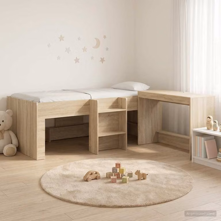 Set Letto Singolo con Scrivania vidaXL in Legno Rovere Marrone L: 203 cm, P: 120 cm, H: 111 cm