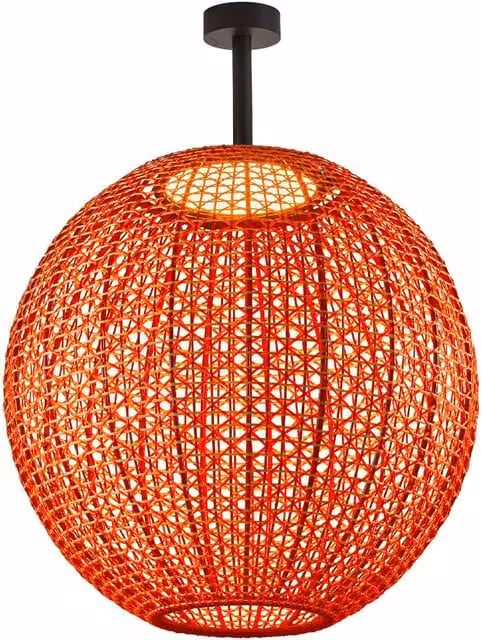 Plafoniera Outdoor Bover Nans Sphere Rossa con LED Dimmabile in Rattan e Plastica