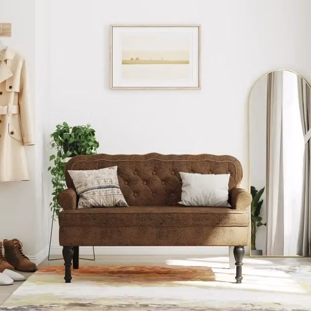 Panca con Schienale vidaXL in Microfibra Marrone con Struttura in Legno L: 119,5 cm, P: 64,5 cm, H: 75 cm