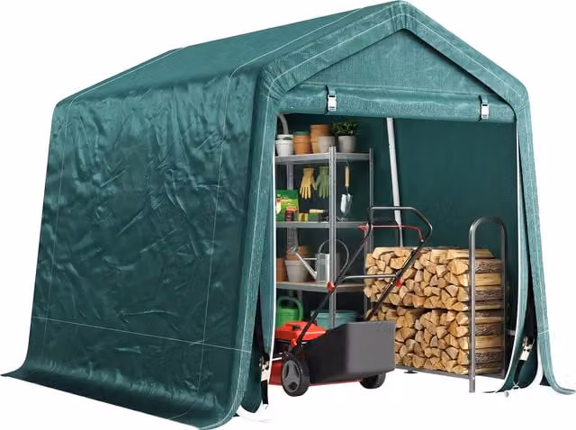 Tendone Garage Outsunny per Auto, Moto e Biciclette, Casetta da Giardino in Metallo e Tessuto PE, Verde, L: 240 cm x P: 200 cm