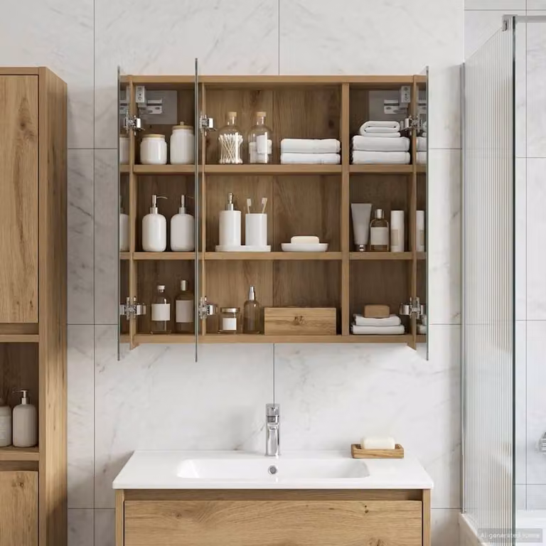 Mobiletto da bagno moderno vidaXL in legno marrone con ante a battente e ripiani interni, sospeso