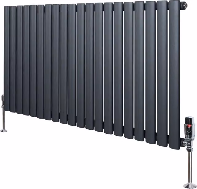 Radiatore Orizzontale Ovale Monstershop in Acciaio Grigio Antracite con Valvole TRV L: 120 cm, H: 60 cm