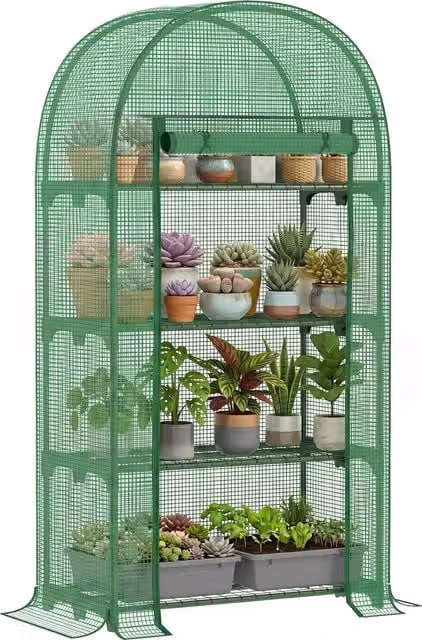 Outsunny Serra da Giardino con Ripiani in Metallo e Copertura in PE, Verde, L 80 cm x P 49 cm x H 160 cm