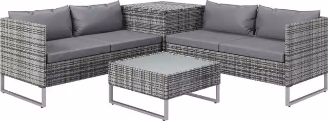 Set da Giardino Outsunny 4 Pezzi in Polyrattan Grigio con 2 Divani da 2 Posti e Tavolino da Caffè con Piano in Vetro