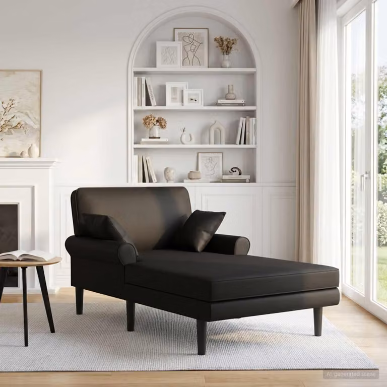Chaise longue moderna vidaXL in similpelle nera con cuscini inclusi, L: 174 cm, P: 106 cm, H: 86 cm