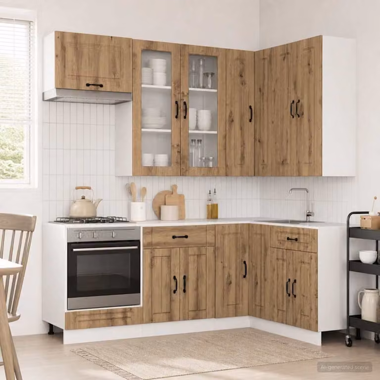 vidaXL Unità Cucina KALMAR 8 Pezzi in Rovere con Ante in Vetro e Finitura Opaca Marrone