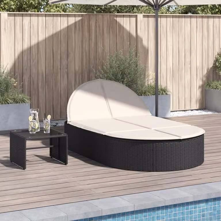 vidaXL Lettino Prendisole Doppio in Polyrattan Nero con Cuscini Impermeabili e Poggiatesta Regolabile