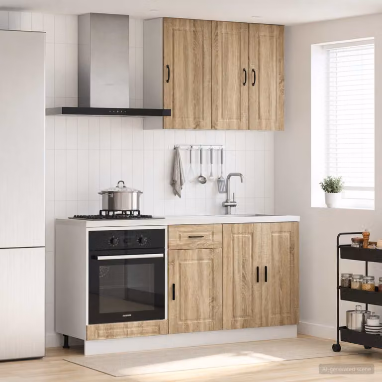 Set di unità cucina moderna vidaXL PORTO composto da 5 pezzi in legno ingegnerizzato color Rovere Sonoma, L/P/H: 86,4 x 60,0 x 81,5 cm