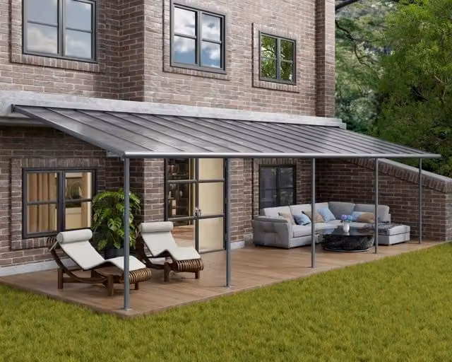Pergola addossata Palram Sierra in alluminio e policarbonato Grigio L: 9.7 m, P: 3 m