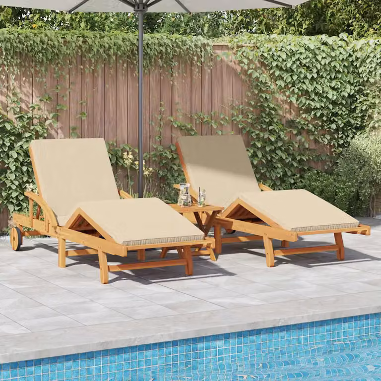 Set di 2 lettini da sole vidaXL in legno di acacia trattato, colore beige/marrone, con schienale regolabile per giardino e terrazza