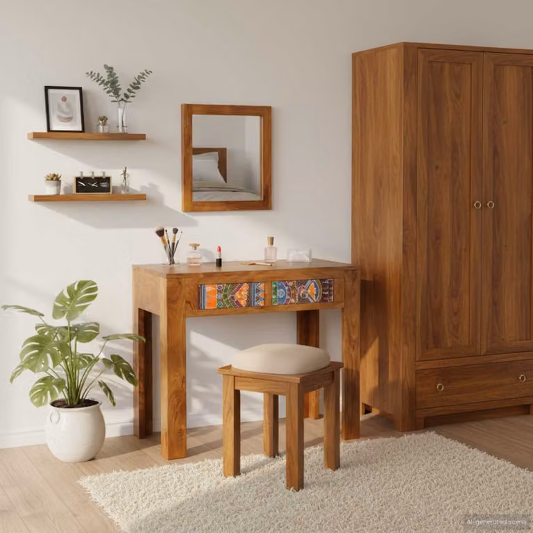 vidaXL Tavolo da Trucco Moderno in Legno di Acacia Marrone L: 90 cm, P: 45 cm, H: 75 cm