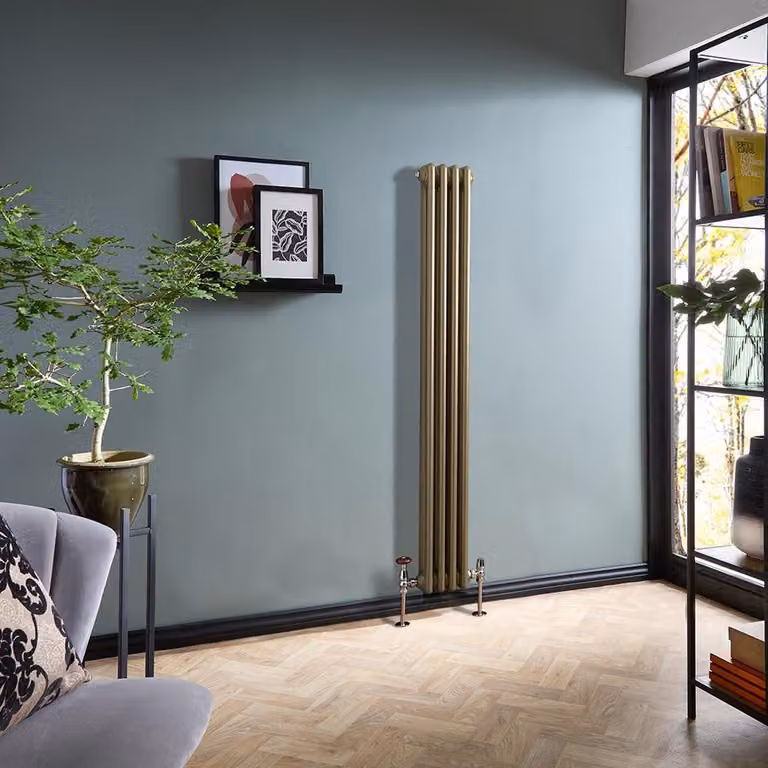 Radiatore Verticale a Doppia Colonna HudsonReed in Acciaio Colore Oro, H: 150 cm, L: 20 cm